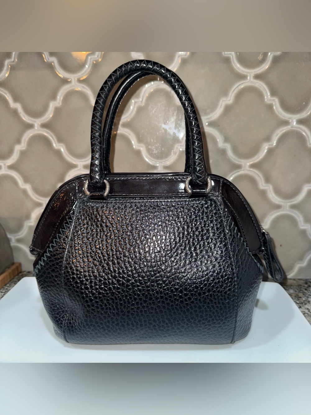 Brighton Black Embellished Satchel Jeweled Rhinestone Floral Handbag - Picture 2 of 11